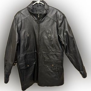 Men’s Santa Fe Zipper Mid-Length Leather Jacket-Medium
